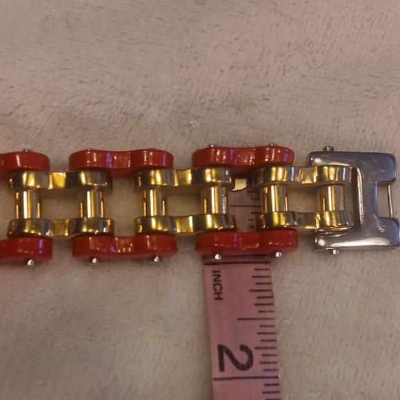 Men's 1" Wide Heavy Duty Bold Red and Gold Chain Bracelet 316L Stainless Steel - Picture 5 of 7